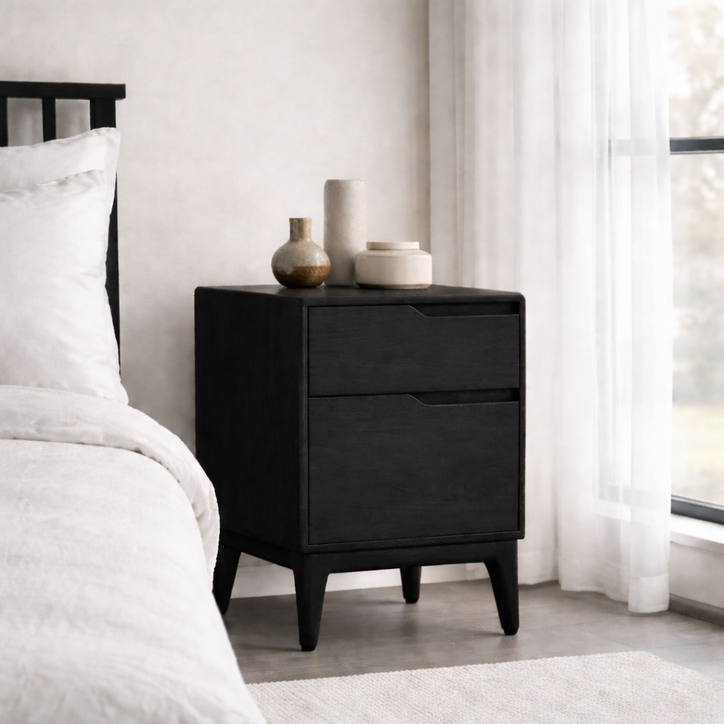 Solid Wood Nightstand with 2 Drawers – Scandinavian Bedside Table