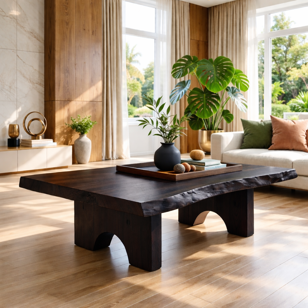Unique Solid Wood Coffee Table with Artistic Design and Natural Finish