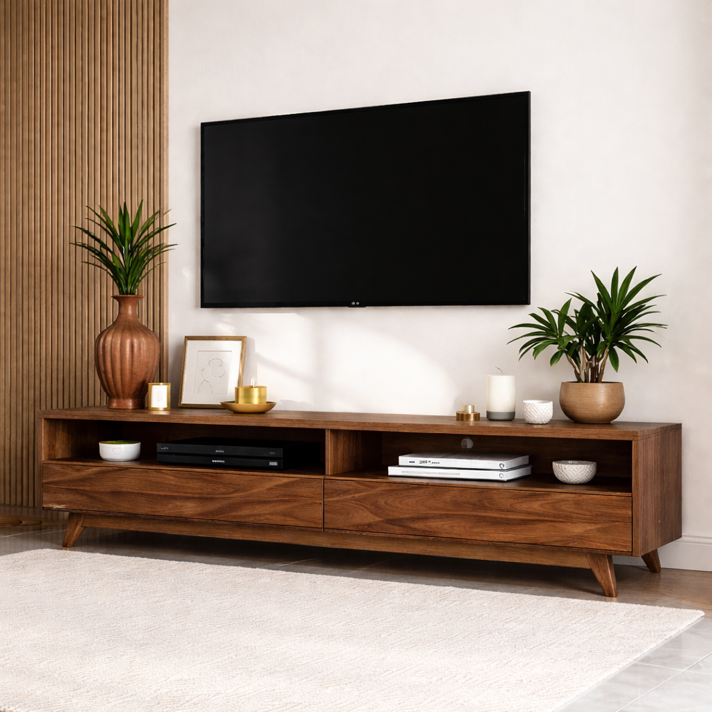 Mid Century Solid Wood TV Stand Long Low Profile Media Console Entertainment Unit