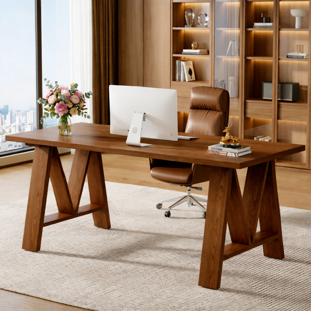 Modern Office Desk with Unique "M" Shape Legs and Spacious Workspace