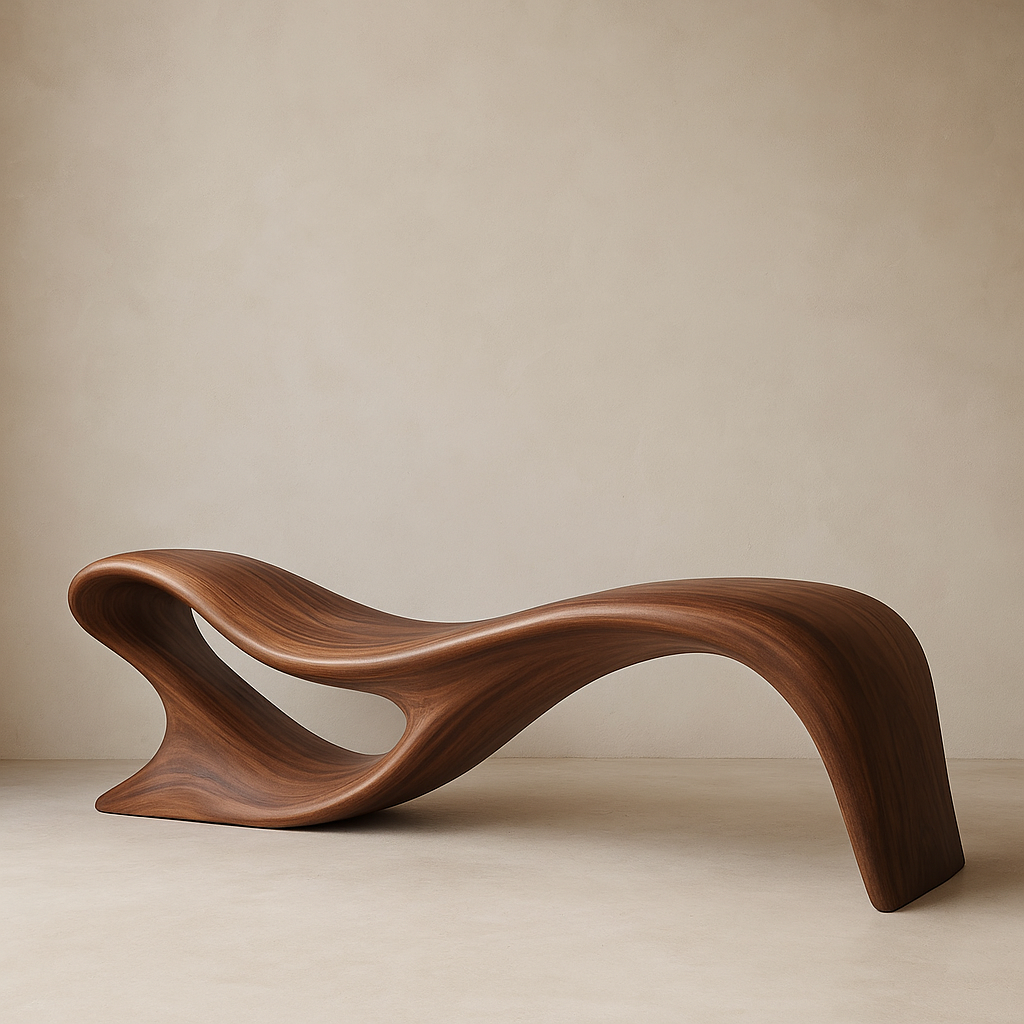 Modern Organic Solid Wood Bench – Artistic Curved Wooden Seating Bench