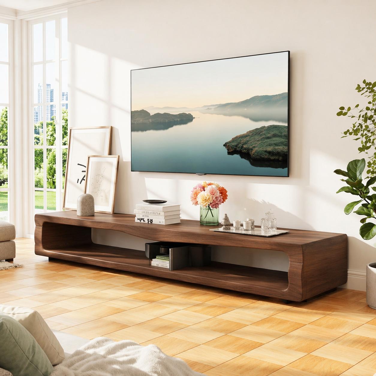 Modern Organic TV Console, Sculptural Media Stand for Refined Living Room Decor