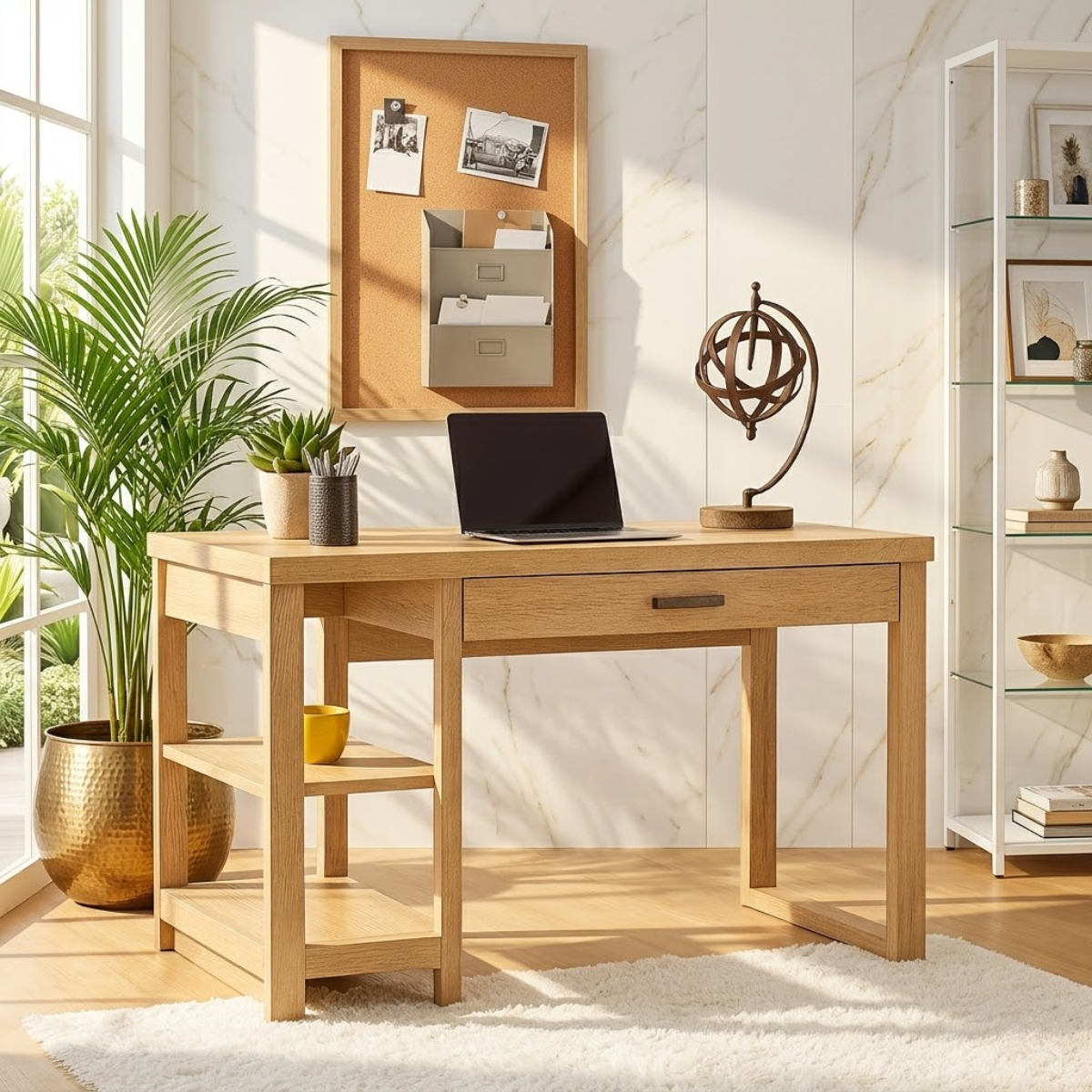 Modern Writing Desk with Shelf and Drawer Home Office Work Table Minimal Design