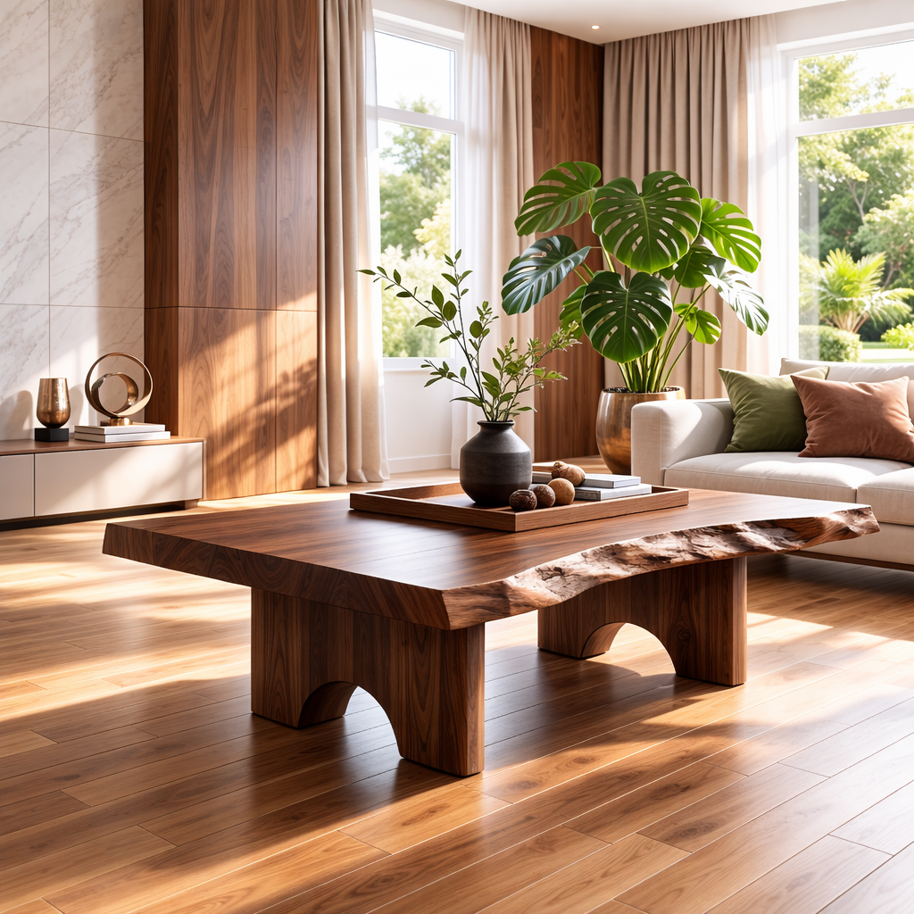 Unique Solid Wood Coffee Table with Artistic Design and Natural Finish