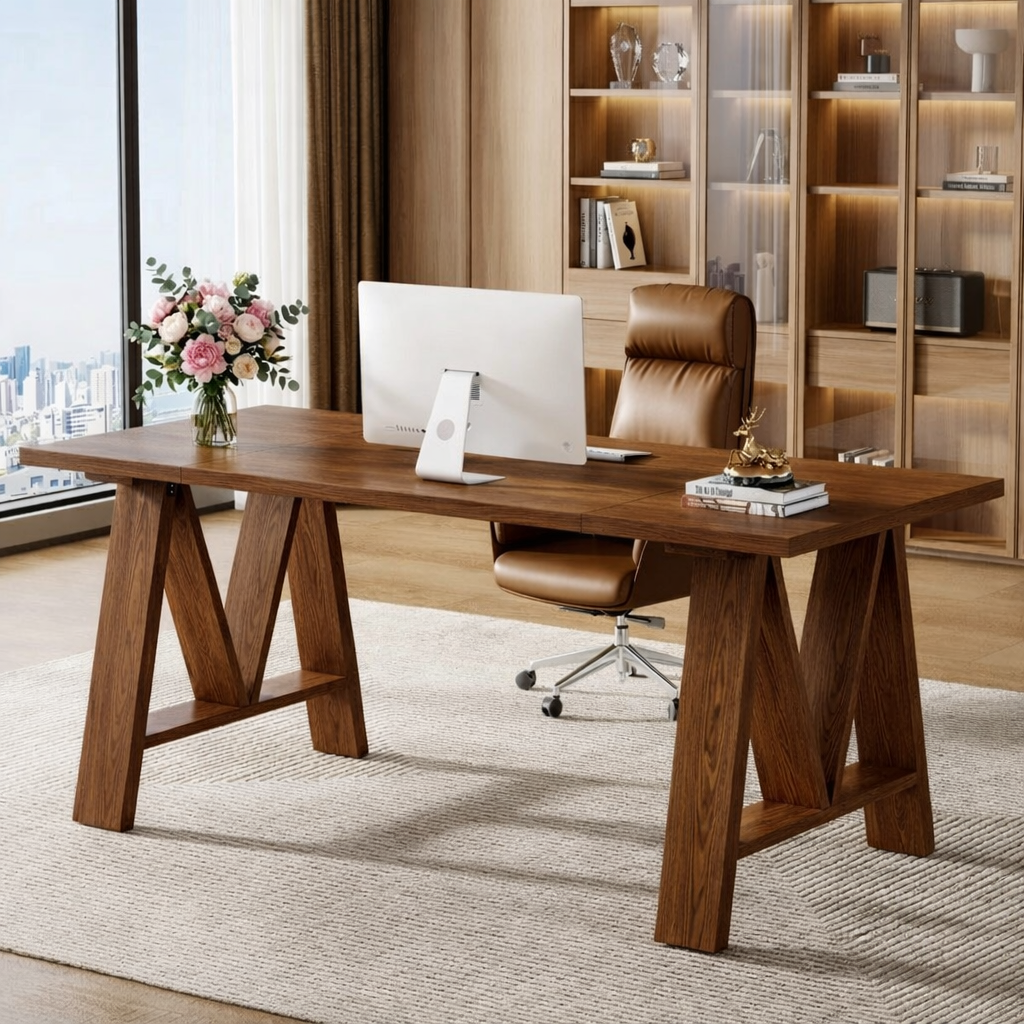 Modern Office Desk with Unique "M" Shape Legs and Spacious Workspace