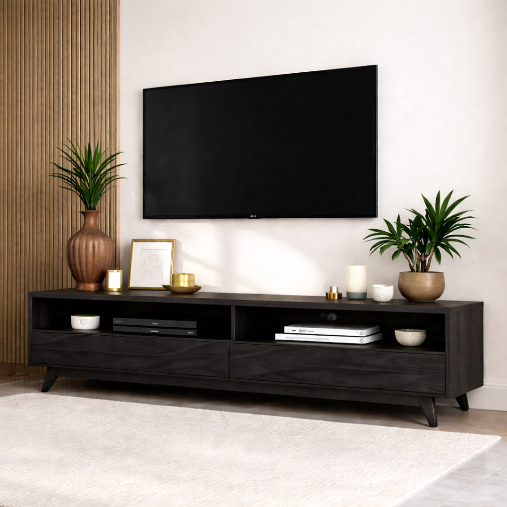 Mid Century Solid Wood TV Stand Long Low Profile Media Console Entertainment Unit
