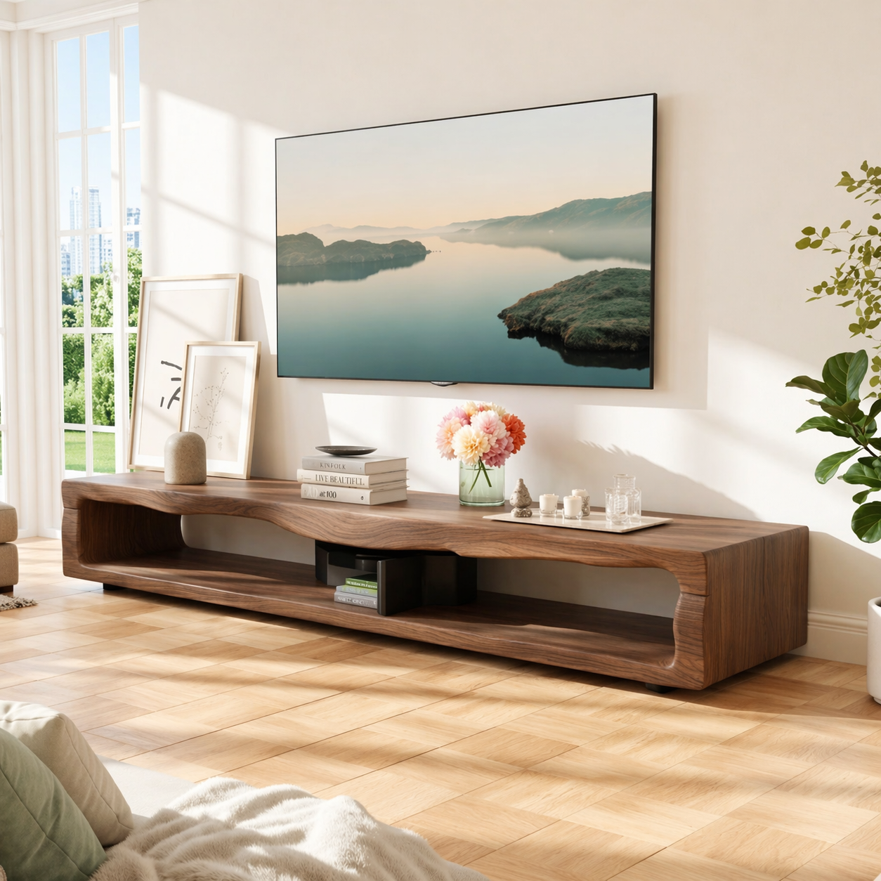 Modern Organic TV Console, Sculptural Media Stand for Refined Living Room Decor