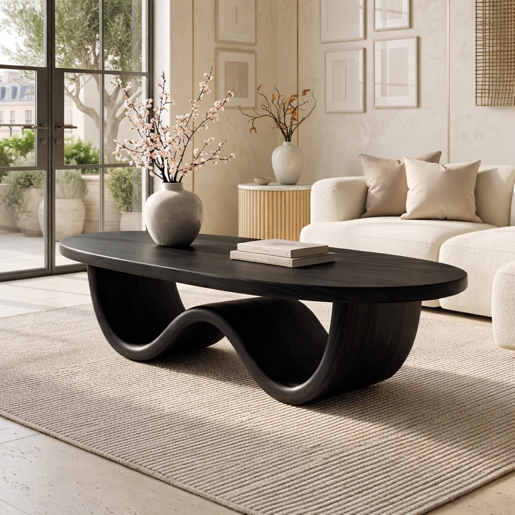 Sculptural Wooden Coffee Table with Elegant Curved Design
