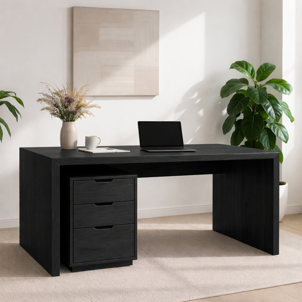 Modern Solid Wood Desk with 3 Drawer Storage Minimalist Home Office Writing Table
