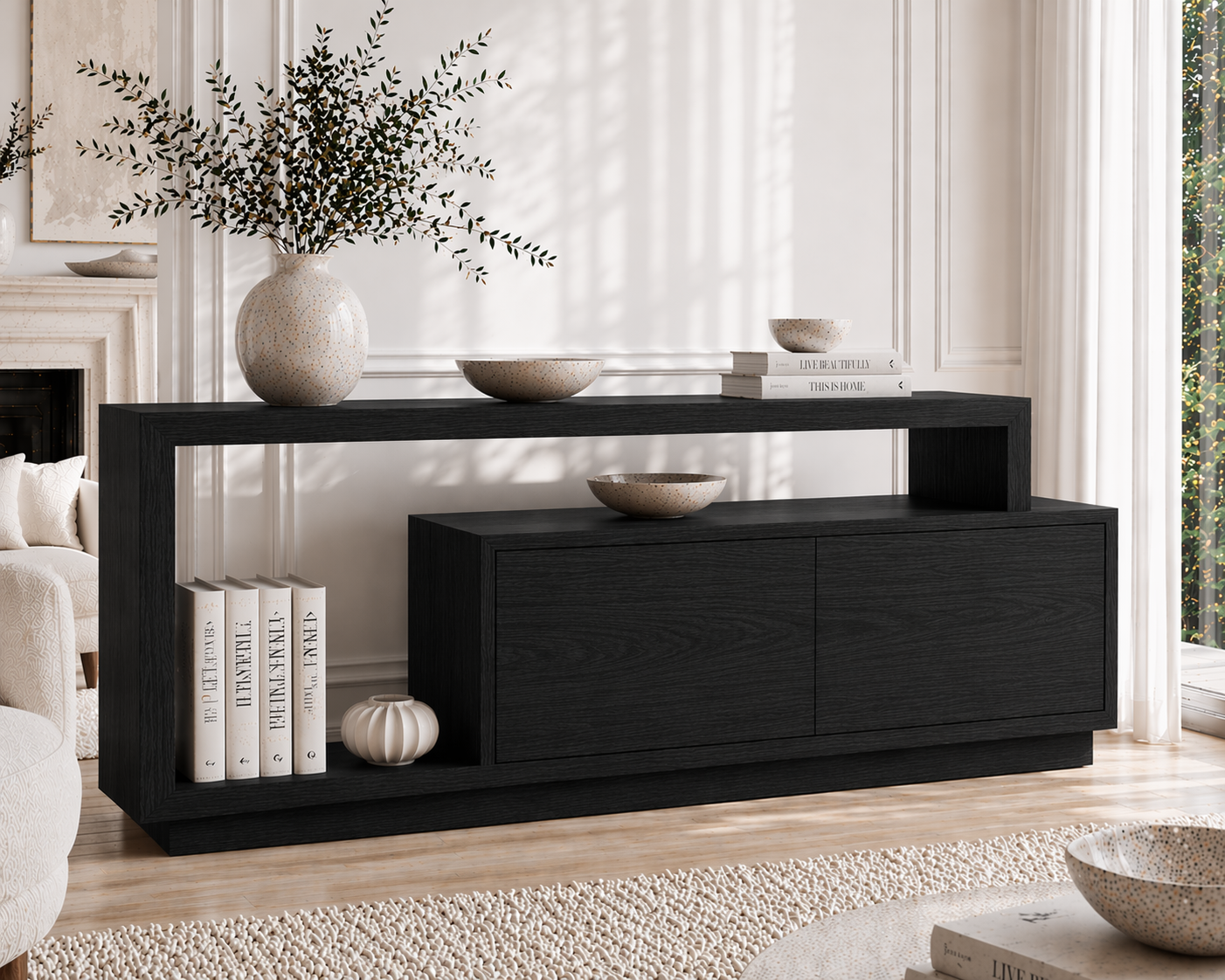 Minimalist Solid Wood Console Sideboard – Modern Walnut Entryway Storage Table