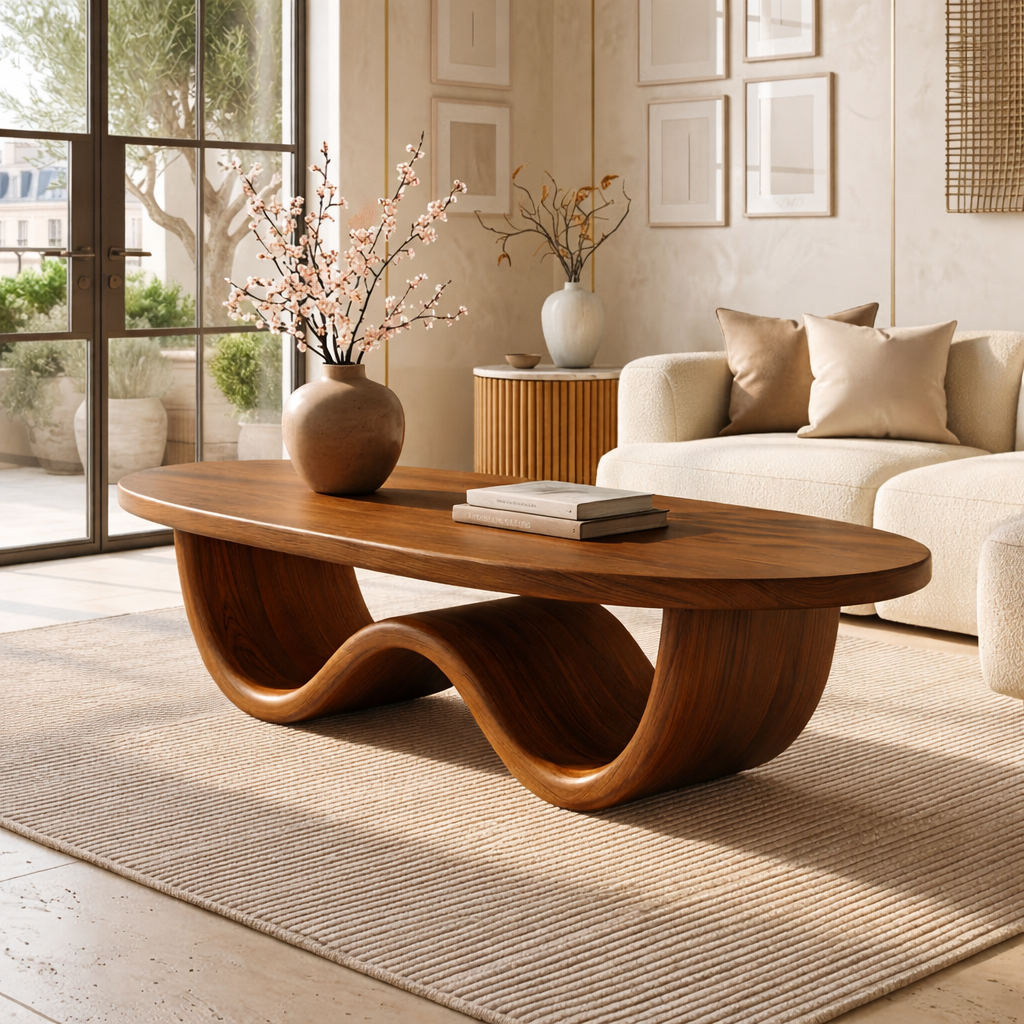 Sculptural Wooden Coffee Table with Elegant Curved Design