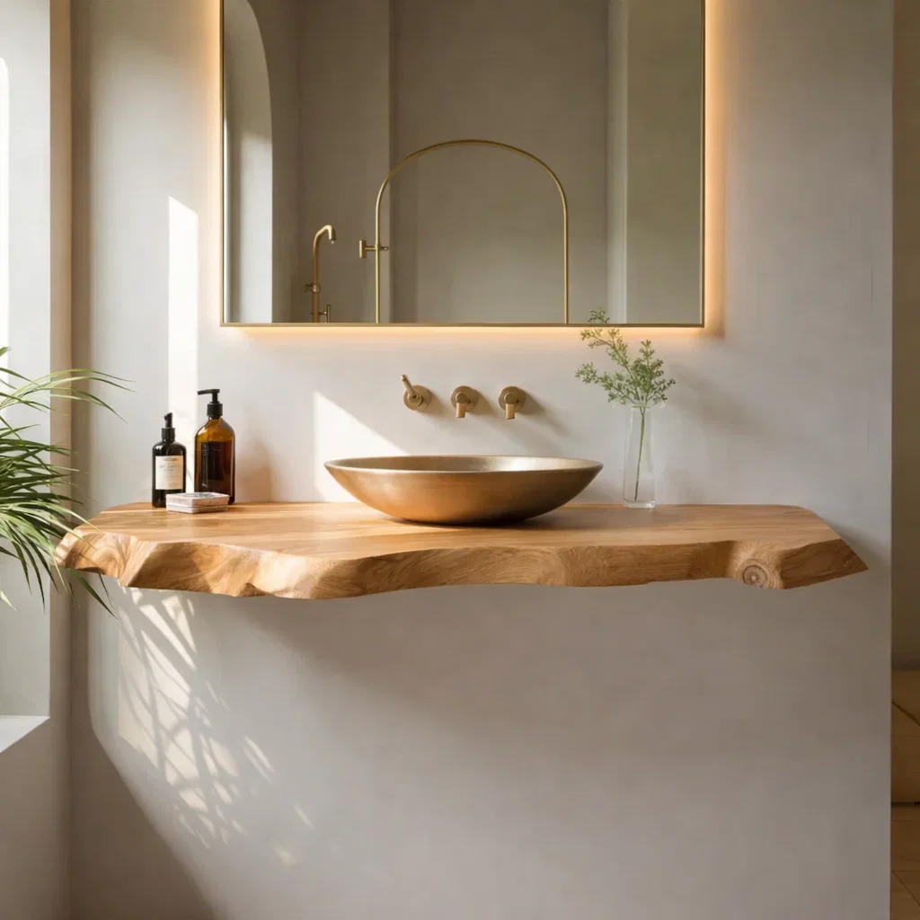 Solid Wood Floating Bathroom Vanity Live Edge Wall Mount – Modern Natural