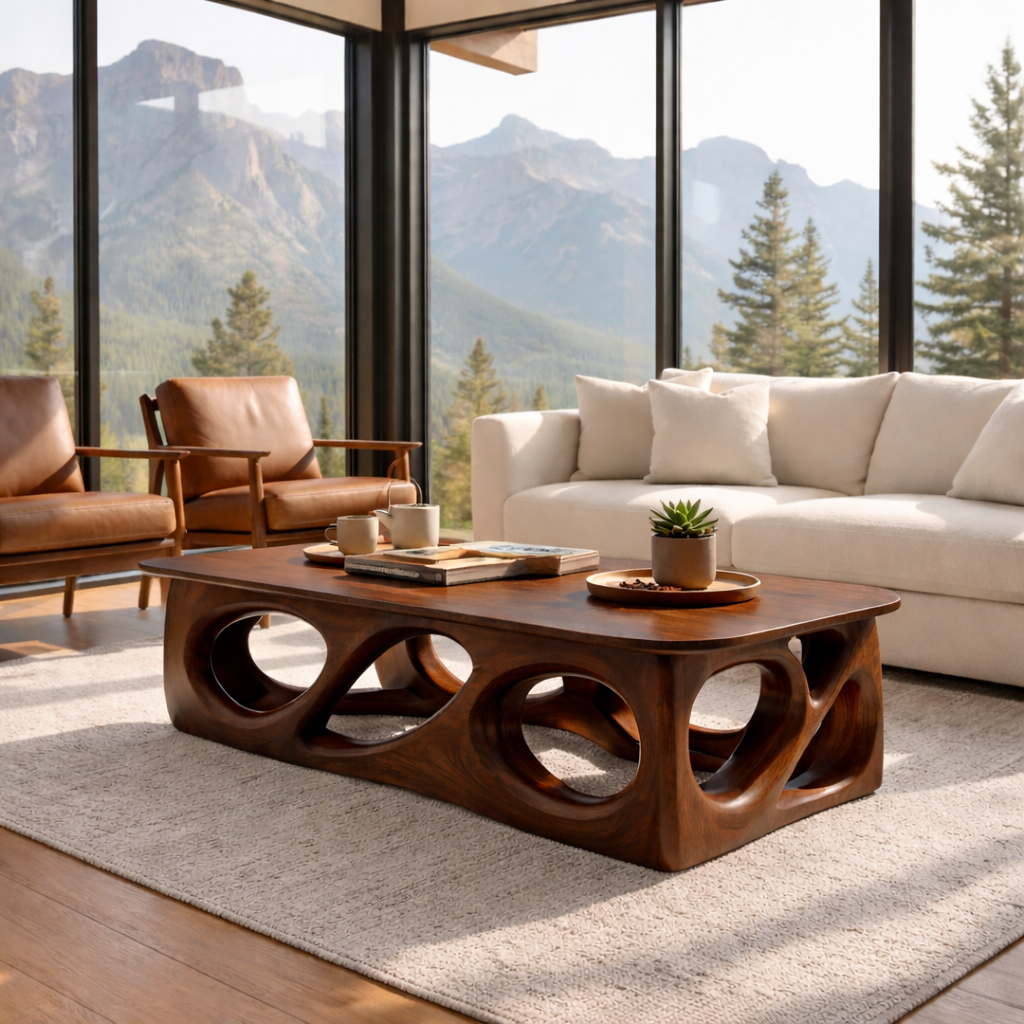 Handcrafted Solid Wood Coffee Table – Sculptural Modern Design