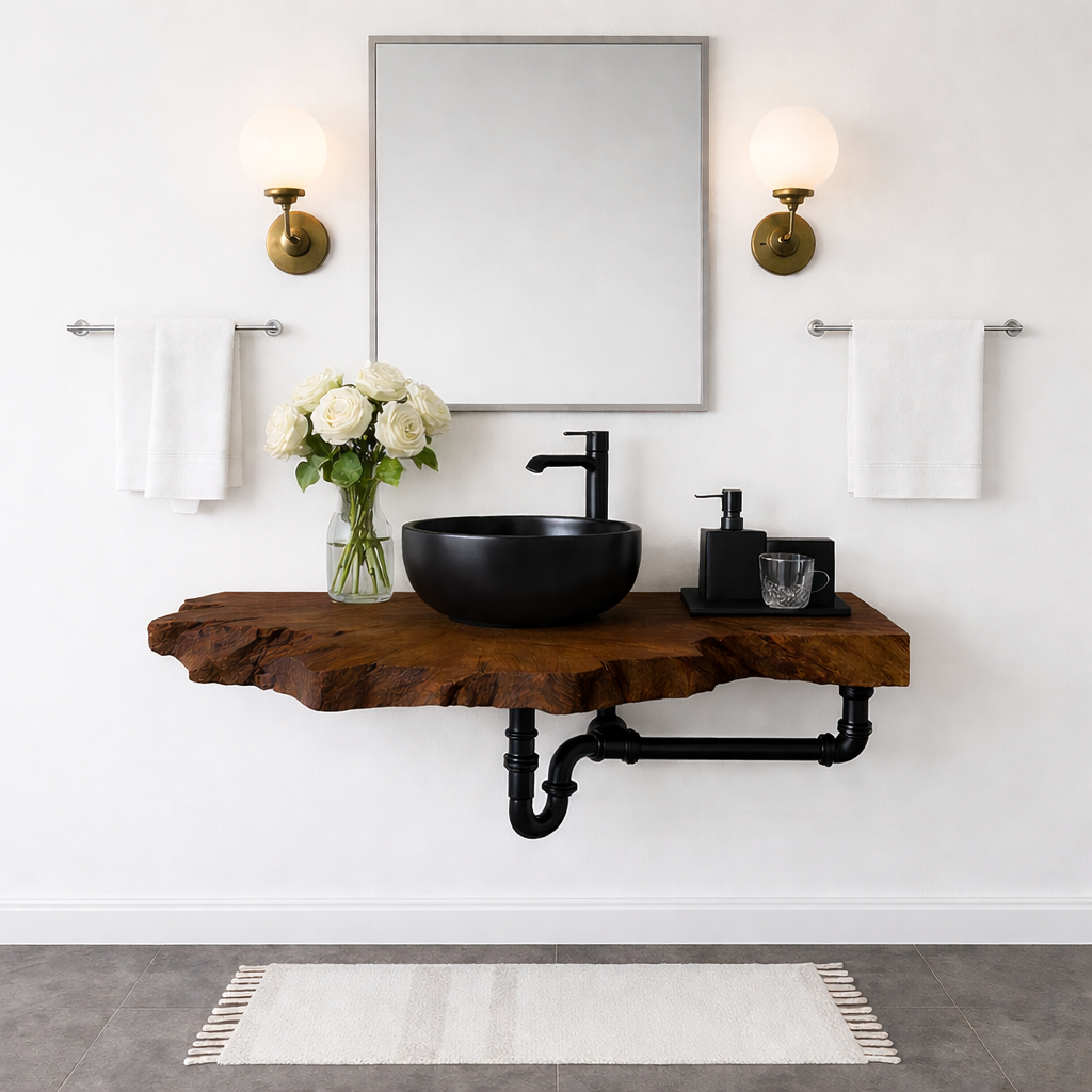 Live Edge Floating Bathroom Vanity Solid Wood Wall Mounted Rustic Vanity