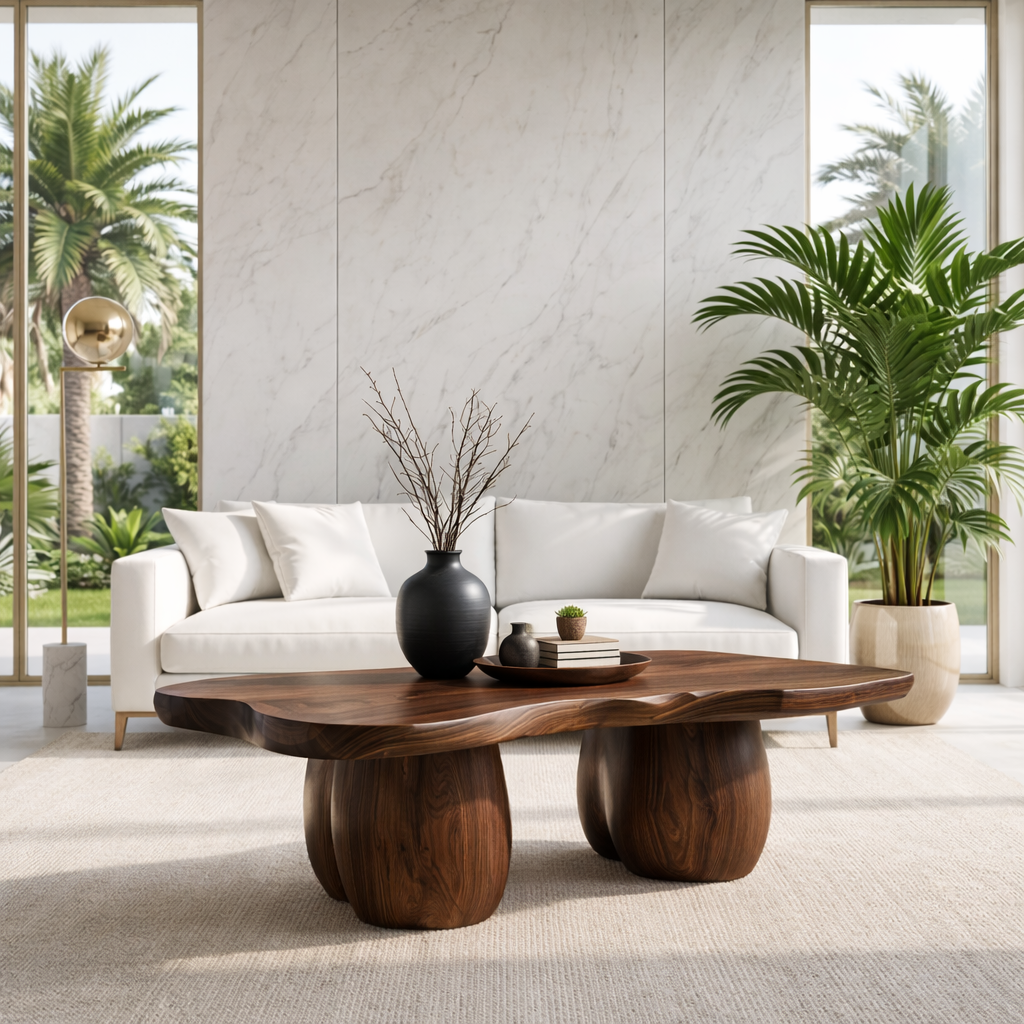 Handcrafted Live Edge Coffee Table with Unique Sculptural Design