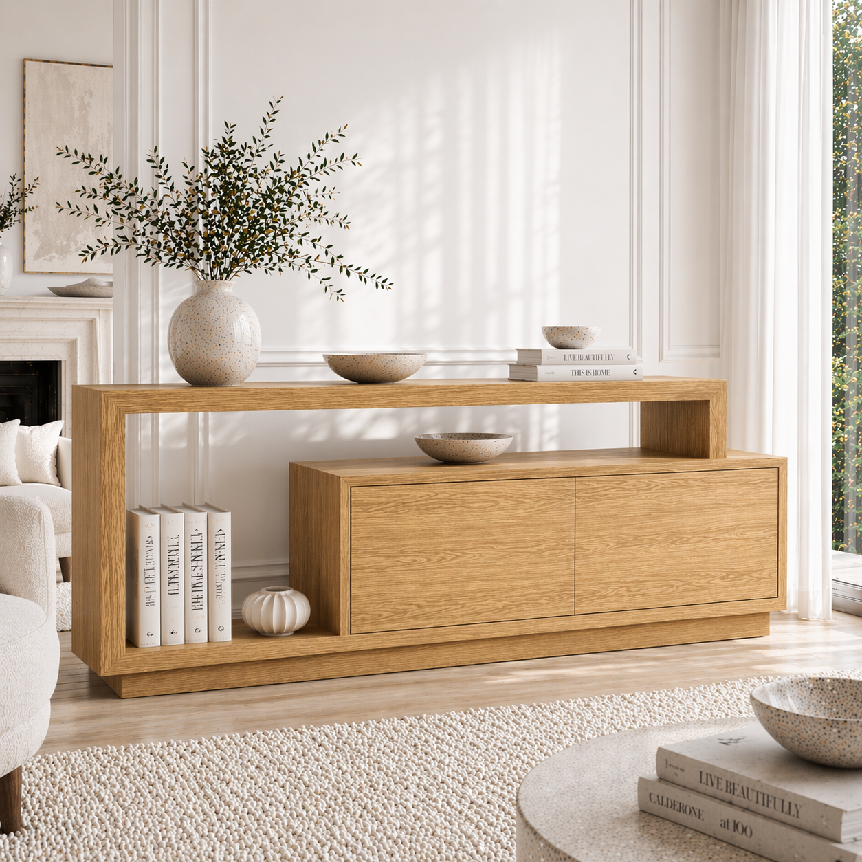 Minimalist Solid Wood Console Sideboard – Modern Walnut Entryway Storage Table