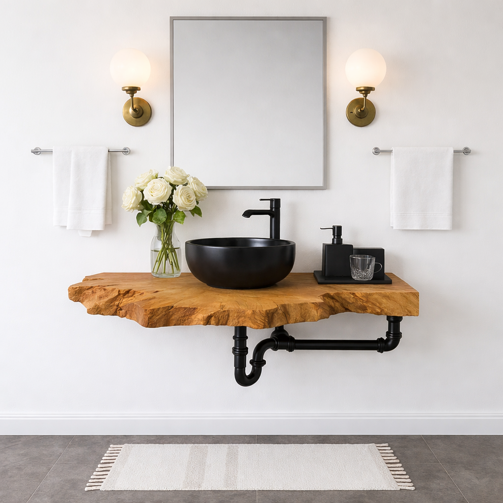 Live Edge Floating Bathroom Vanity Solid Wood Wall Mounted Rustic Vanity