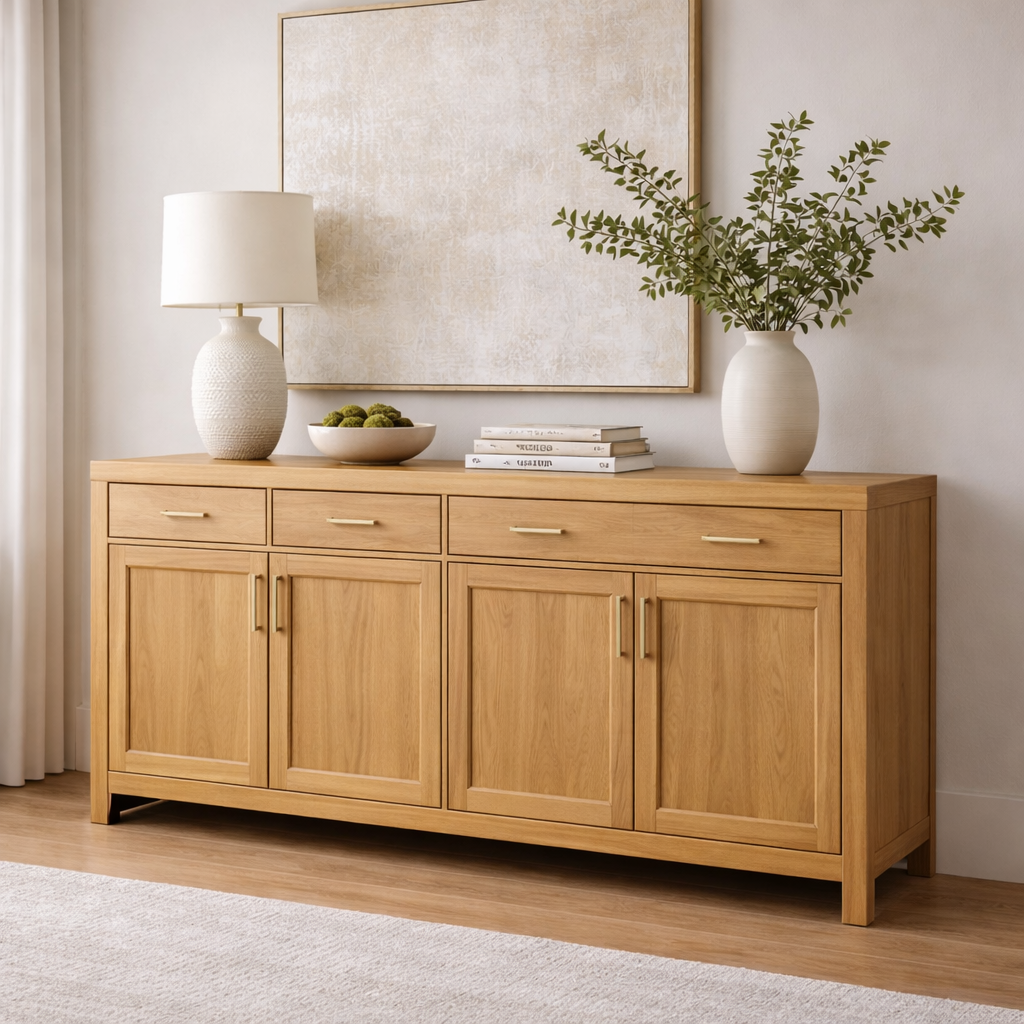 Solid Wood Console Cabinet with Drawers and Door Storage for Living Room