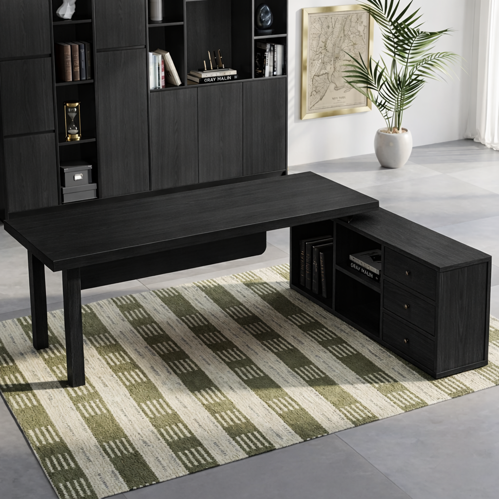 Modern Work Desk with Storage, Spacious Desk for Office, Simple Desk with Shelves