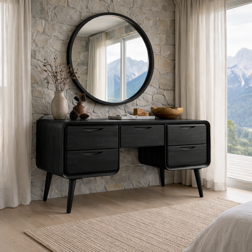 Solid Wood Makeup Vanity with 6 Drawers | Modern Minimalist Design for Bedroom