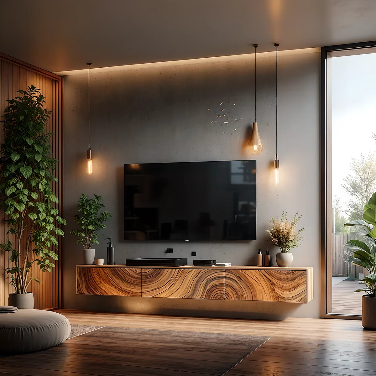 Solid Wood Floating TV Stand Walnut Wall Mounted Media Console with Storage