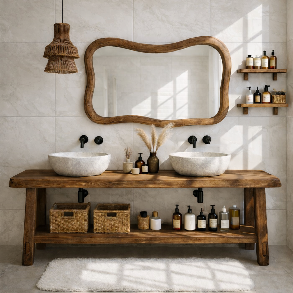 Rustic Double Bathroom Vanity Cabinet With Open Shelf Wood Vanity Base Console