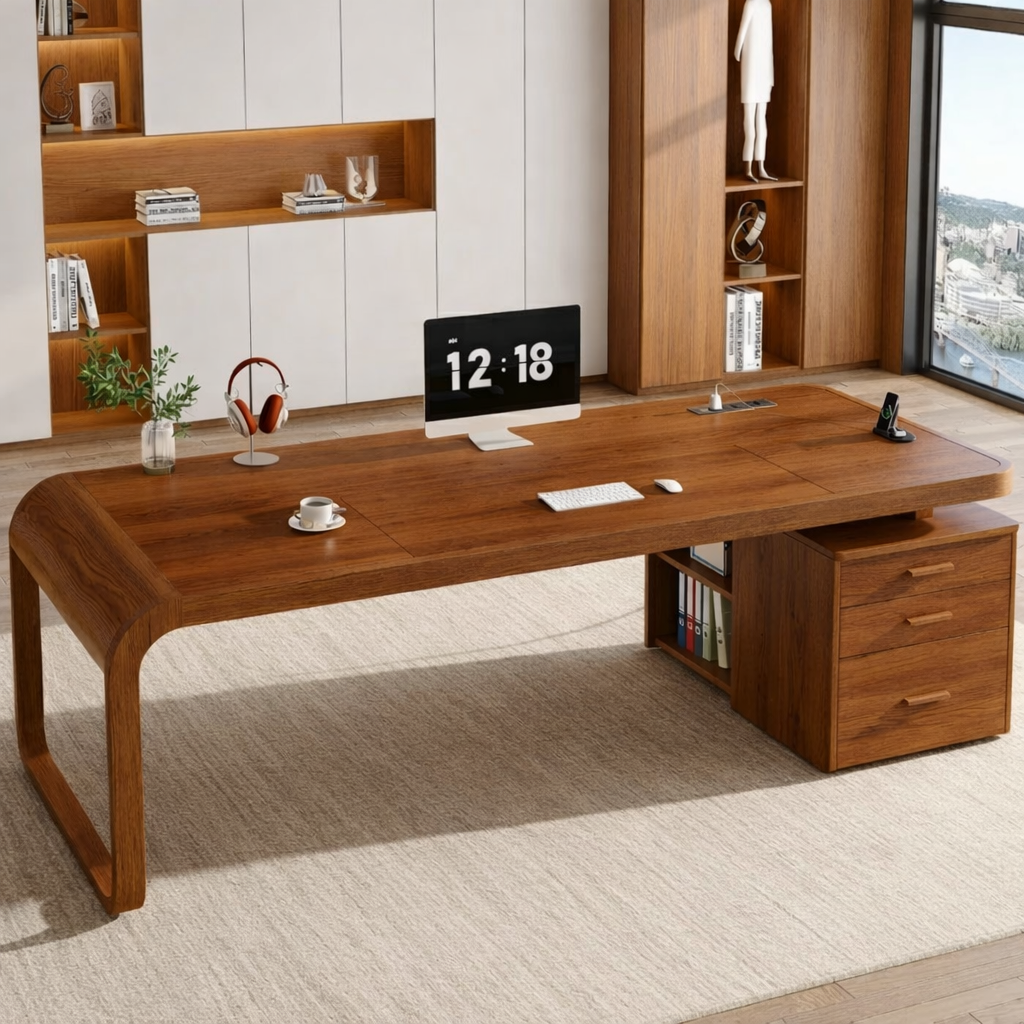 Large Executive Work Desk with Drawers, Modern Office Table, Home Study Computer Writing Desk