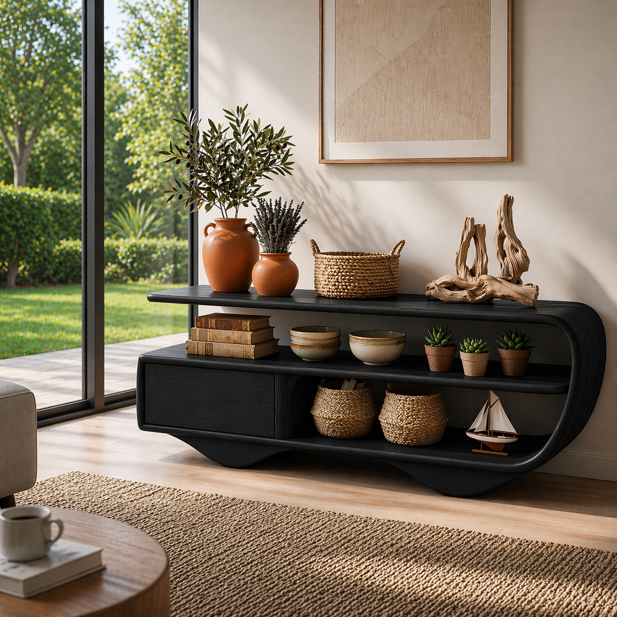 Modern Solid Wood Console Sideboard – Minimalist Storage Cabinet for Living Room