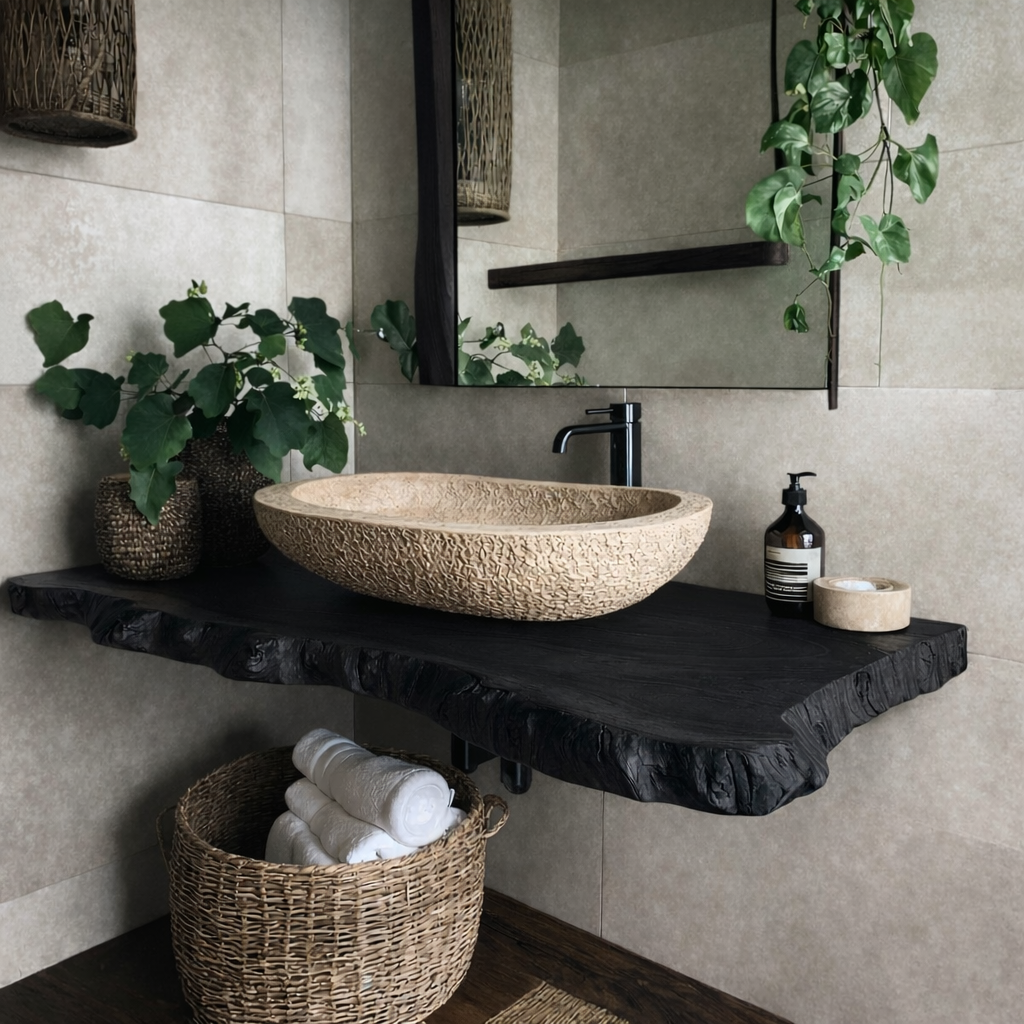 Solid Wood Floating Vanity Live Edge Wall Mount – Rustic Natural Style
