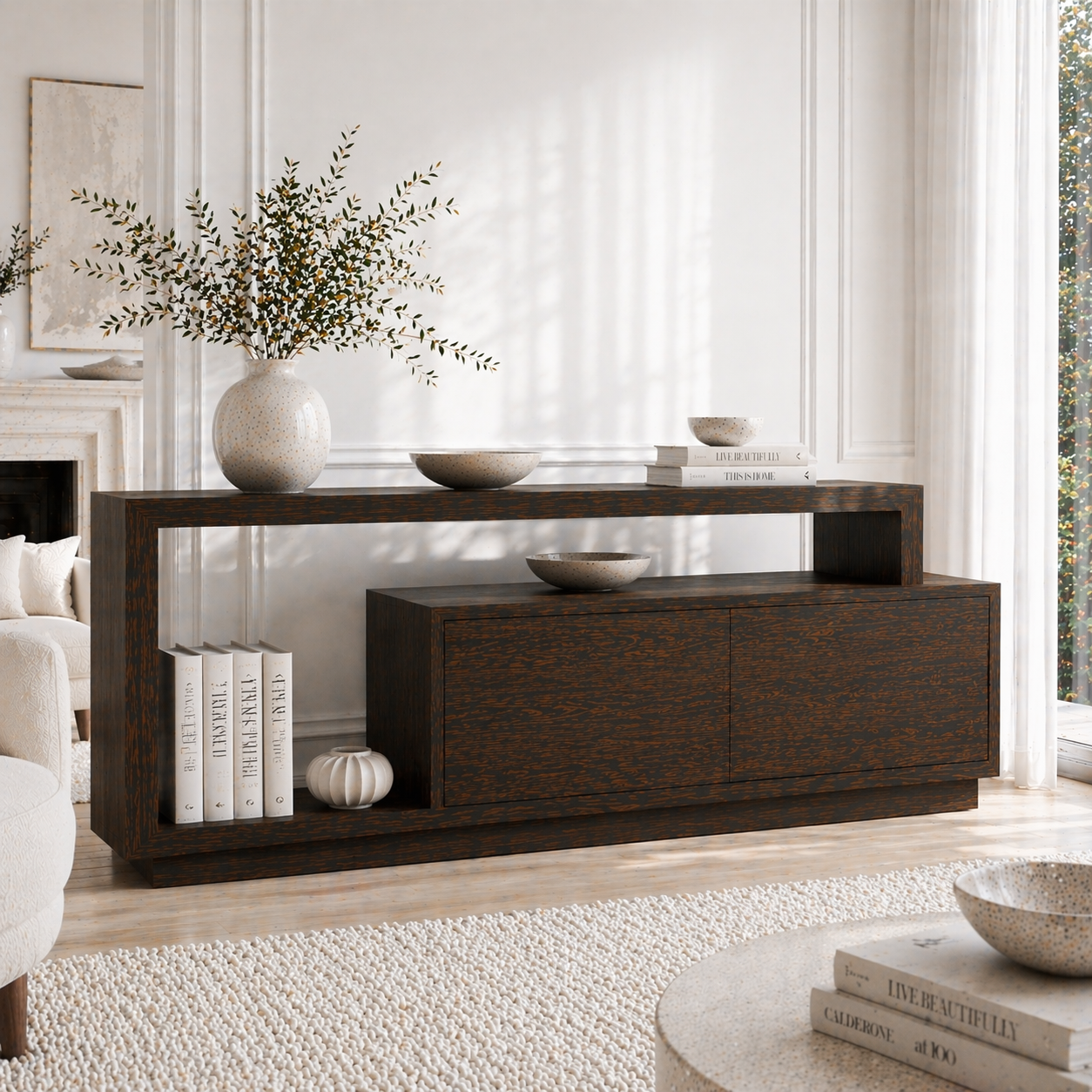 Minimalist Solid Wood Console Sideboard – Modern Walnut Entryway Storage Table