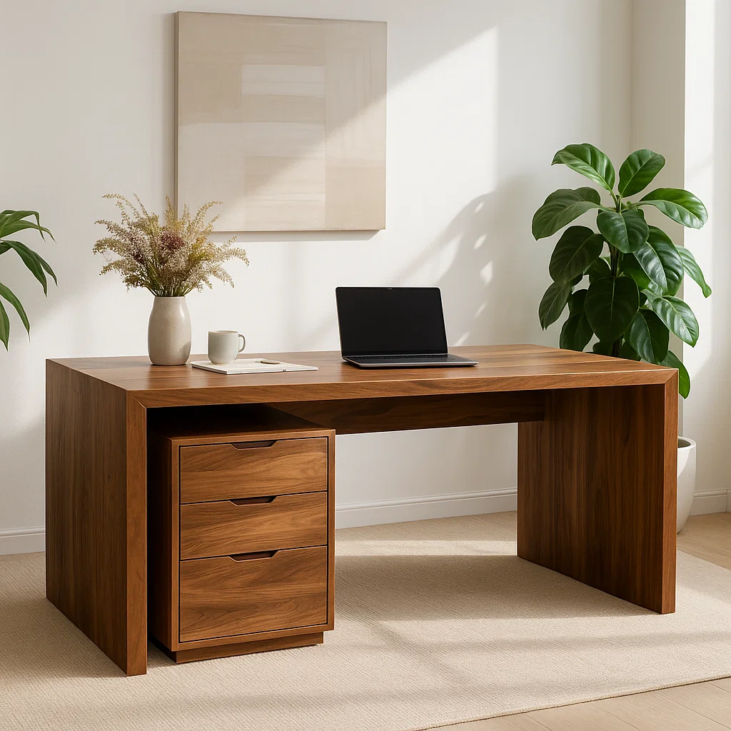 Modern Solid Wood Desk with 3 Drawer Storage Minimalist Home Office Writing Table