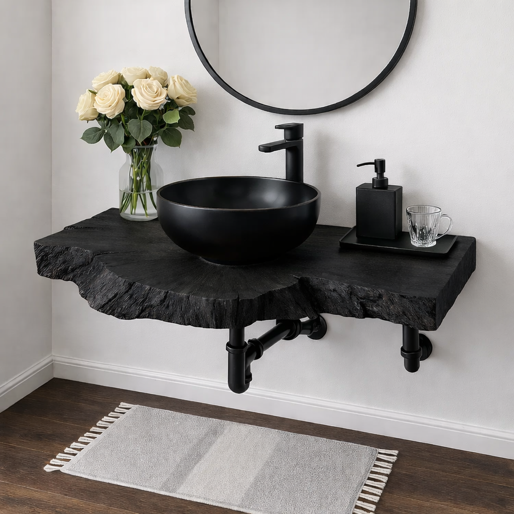 Solid Wood Live Edge Floating Bathroom Vanity Wall Mounted Rustic Vanity