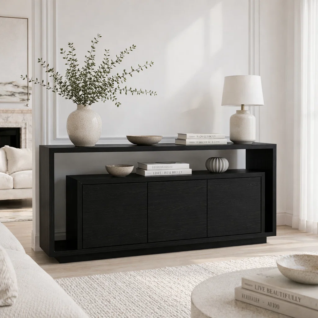 Solid Wood Console Sideboard – Minimalist Modern Storage Cabinet for Living Room