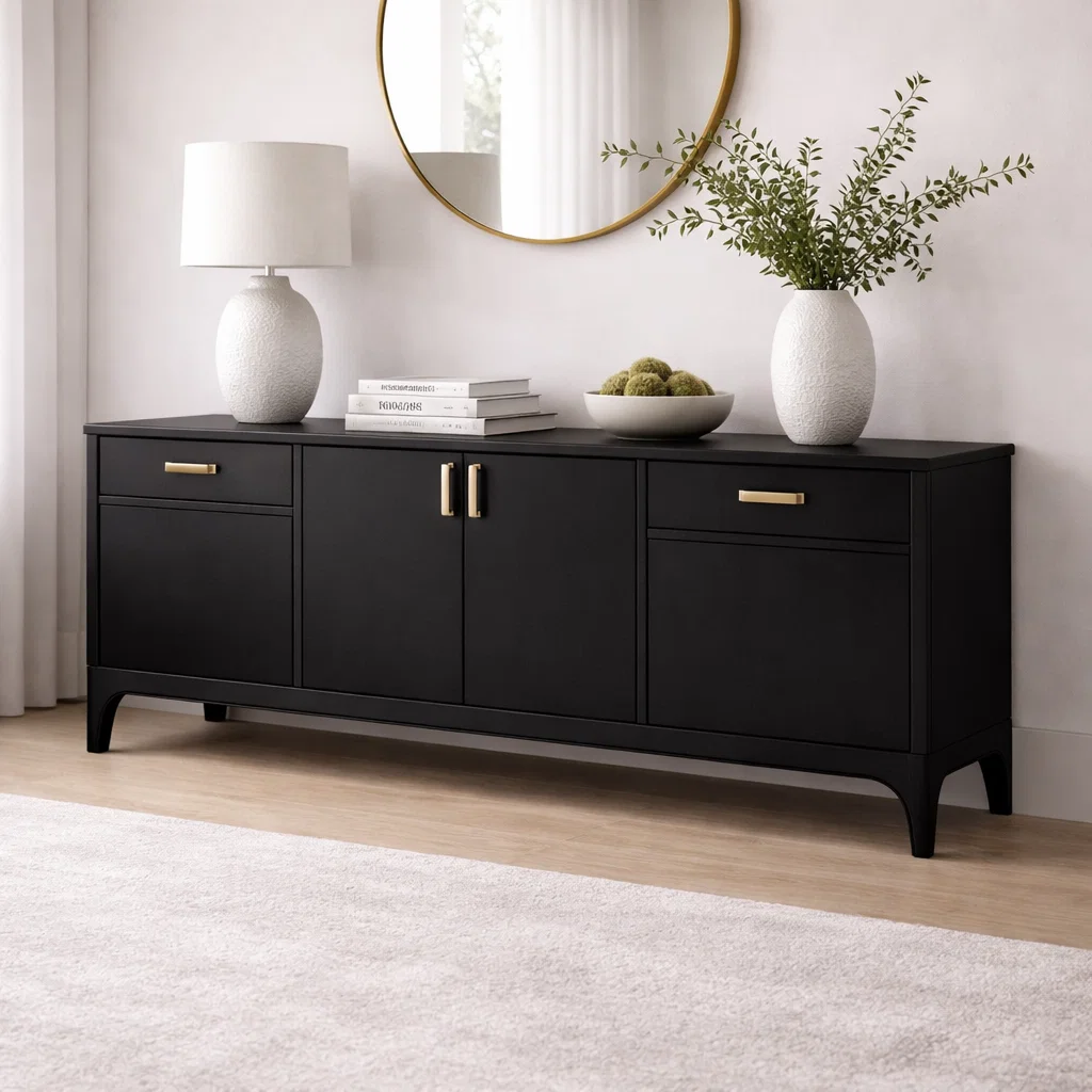 Modern Solid Wood Sideboard Console Cabinet with Drawers and Storage