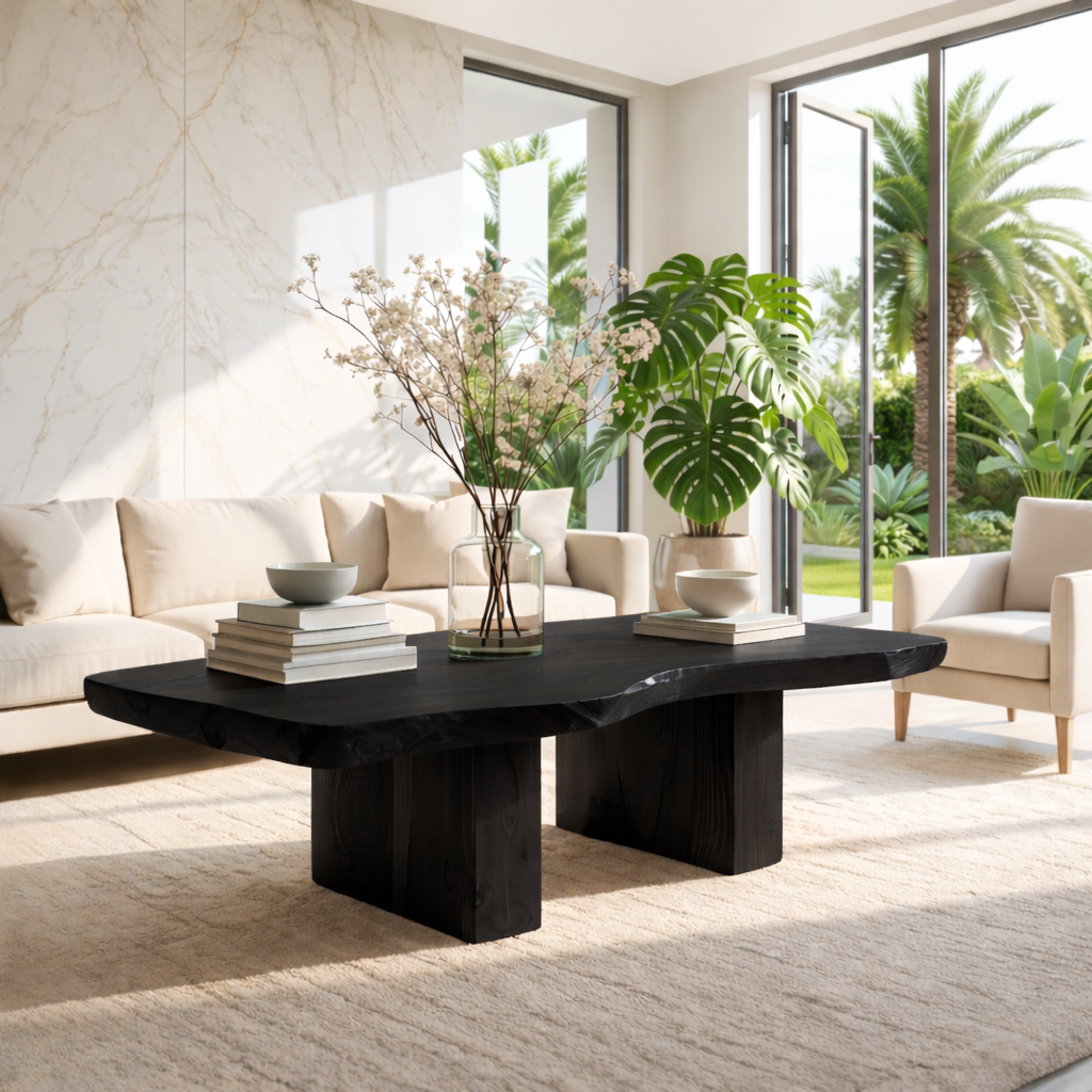 Handcrafted Natural Wood Coffee Table with Sculptural Design