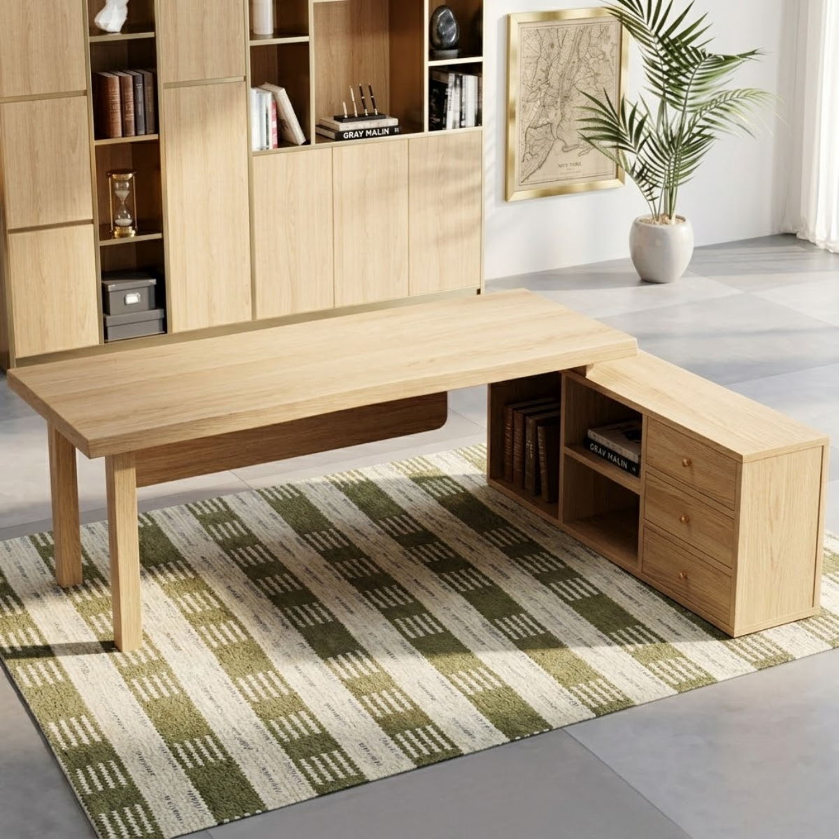 Modern Work Desk with Storage, Spacious Desk for Office, Simple Desk with Shelves