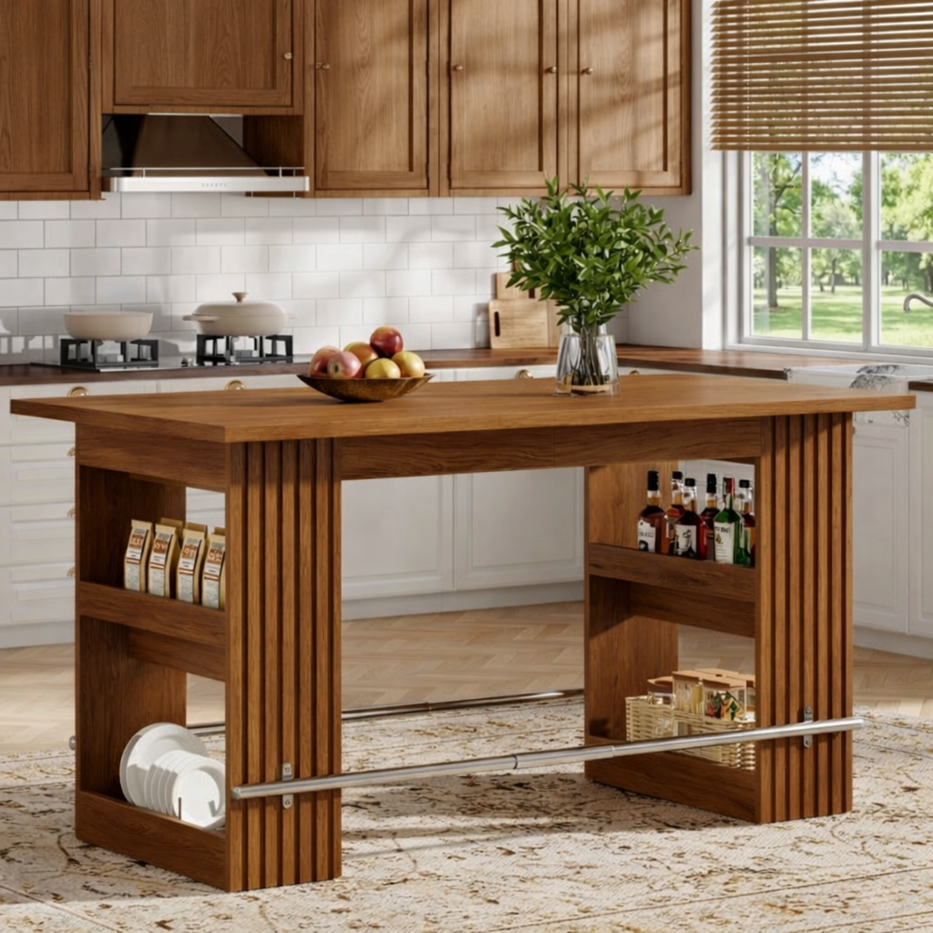 Large Kitchen Island with Open Side Storage, Modern Prep Table for Kitchen Dining Space