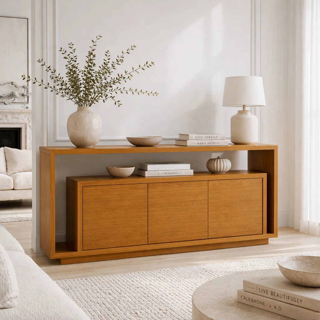 Solid Wood Console Sideboard – Minimalist Modern Storage Cabinet for Living Room