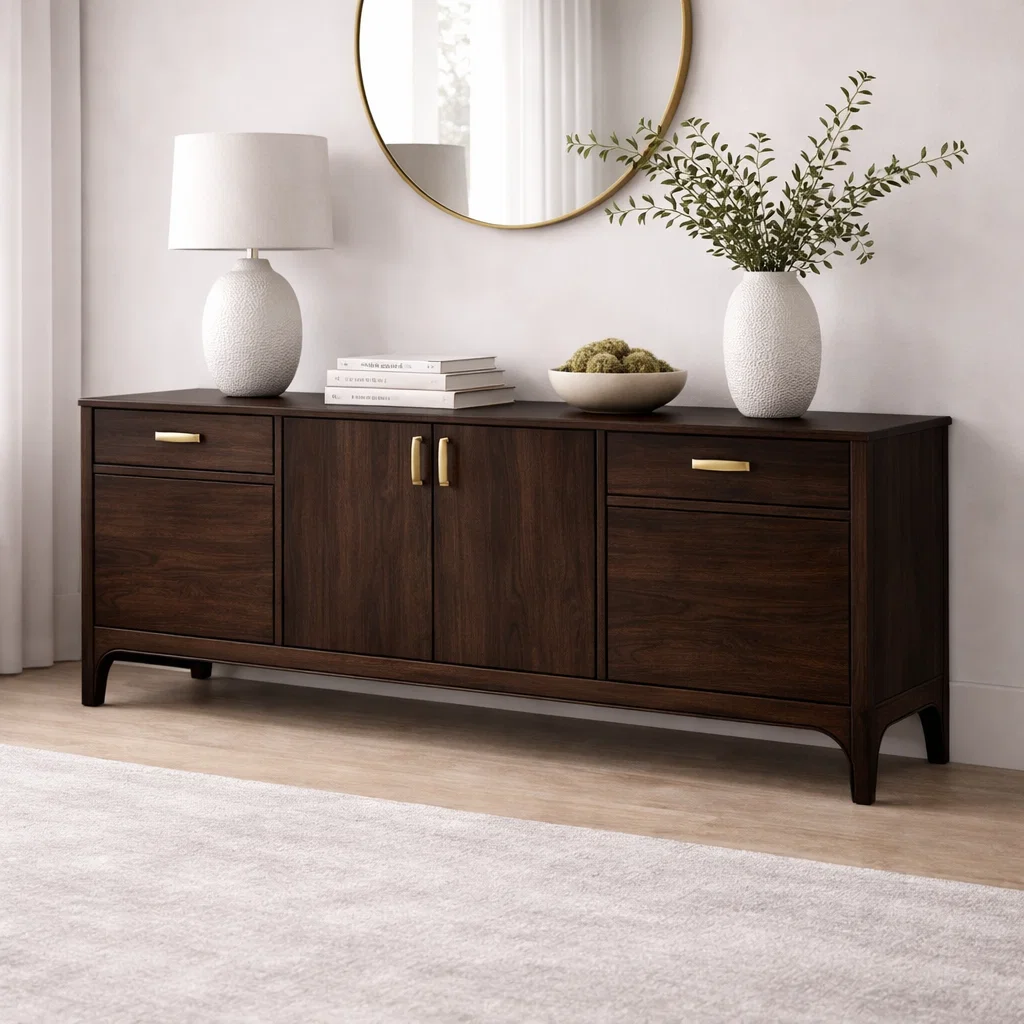 Modern Solid Wood Sideboard Console Cabinet with Drawers and Storage