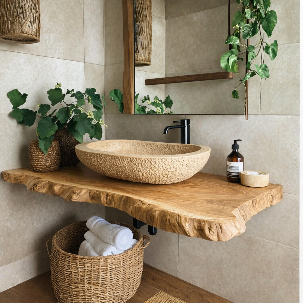 Solid Wood Floating Vanity Live Edge Wall Mount – Rustic Natural Style