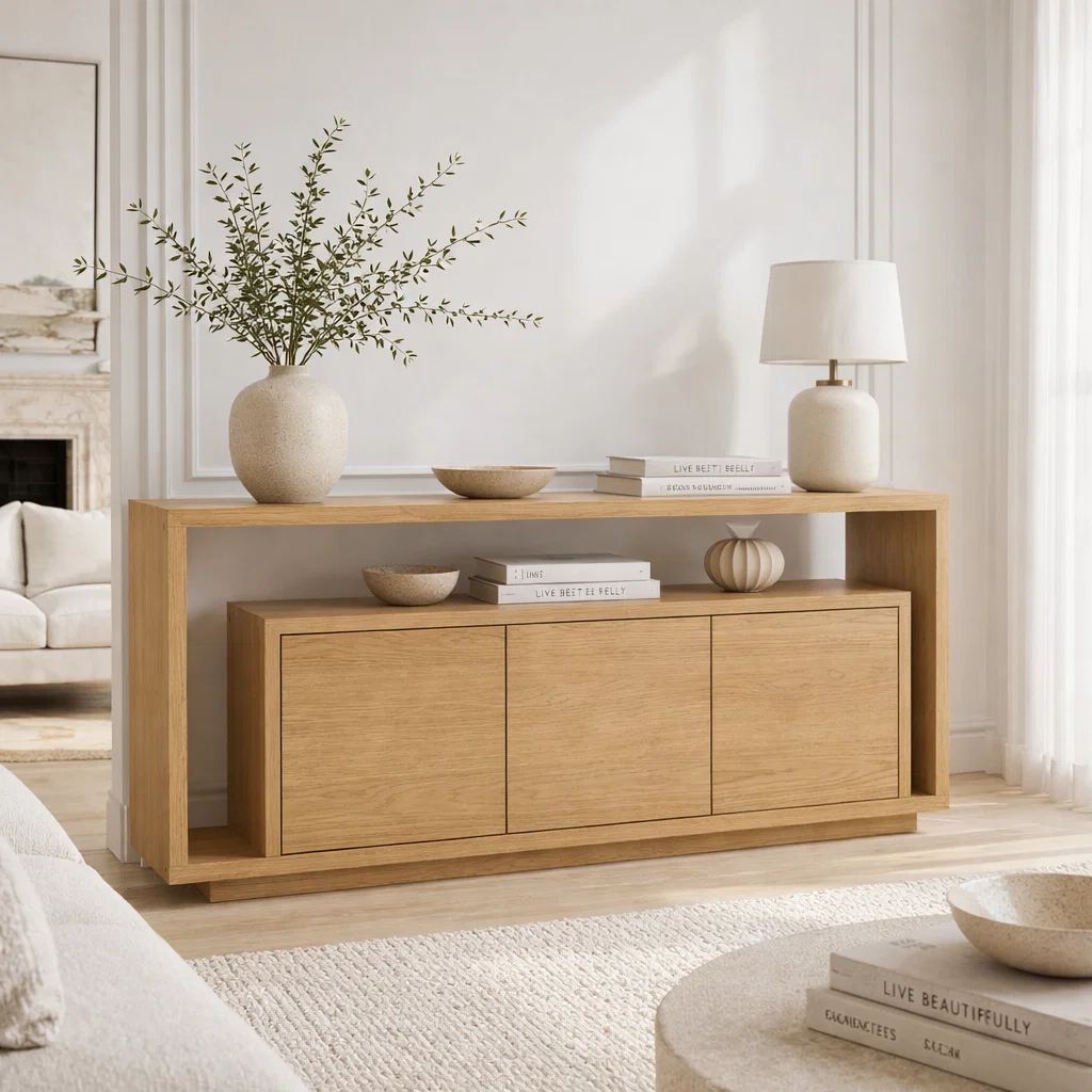 Solid Wood Console Sideboard – Minimalist Modern Storage Cabinet for Living Room
