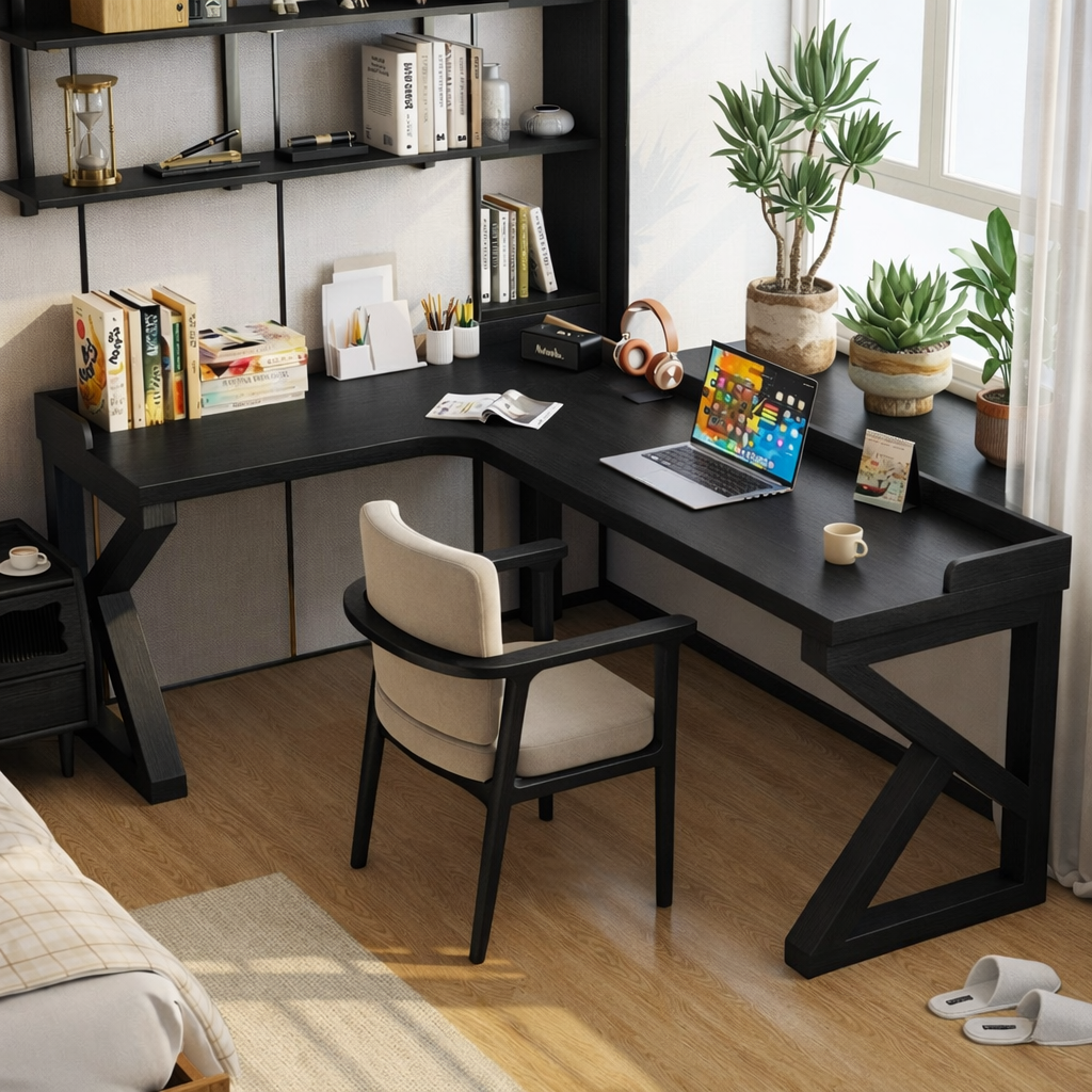 L-Shaped Work Desk with Storage, Modern Corner Desk for Home Office, Spacious Desk for Laptop