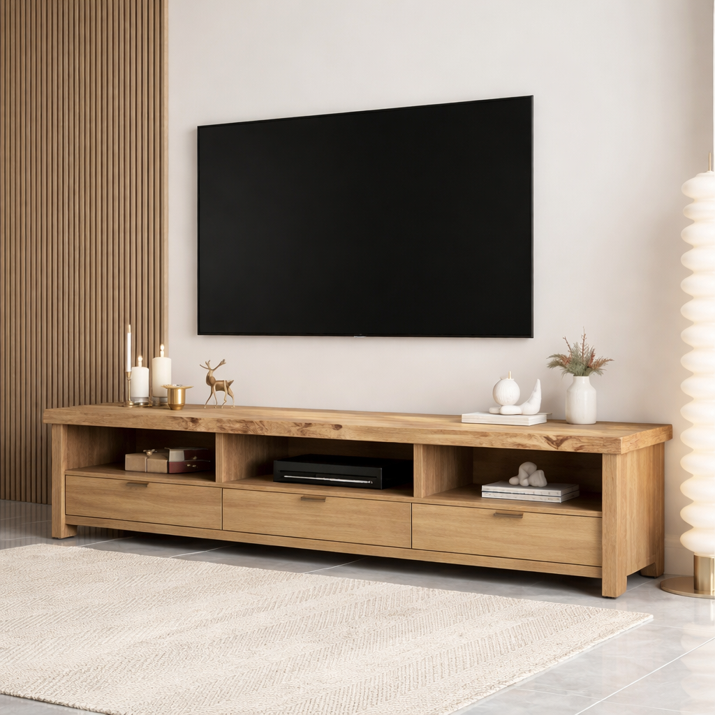 Mid Century Solid Wood TV Stand Long Media Console Storage Entertainment Cabinet