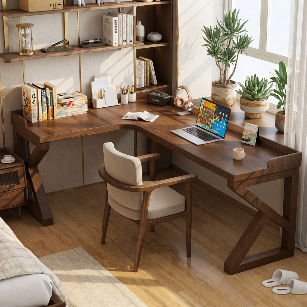 L-Shaped Work Desk with Storage, Modern Corner Desk for Home Office, Spacious Desk for Laptop
