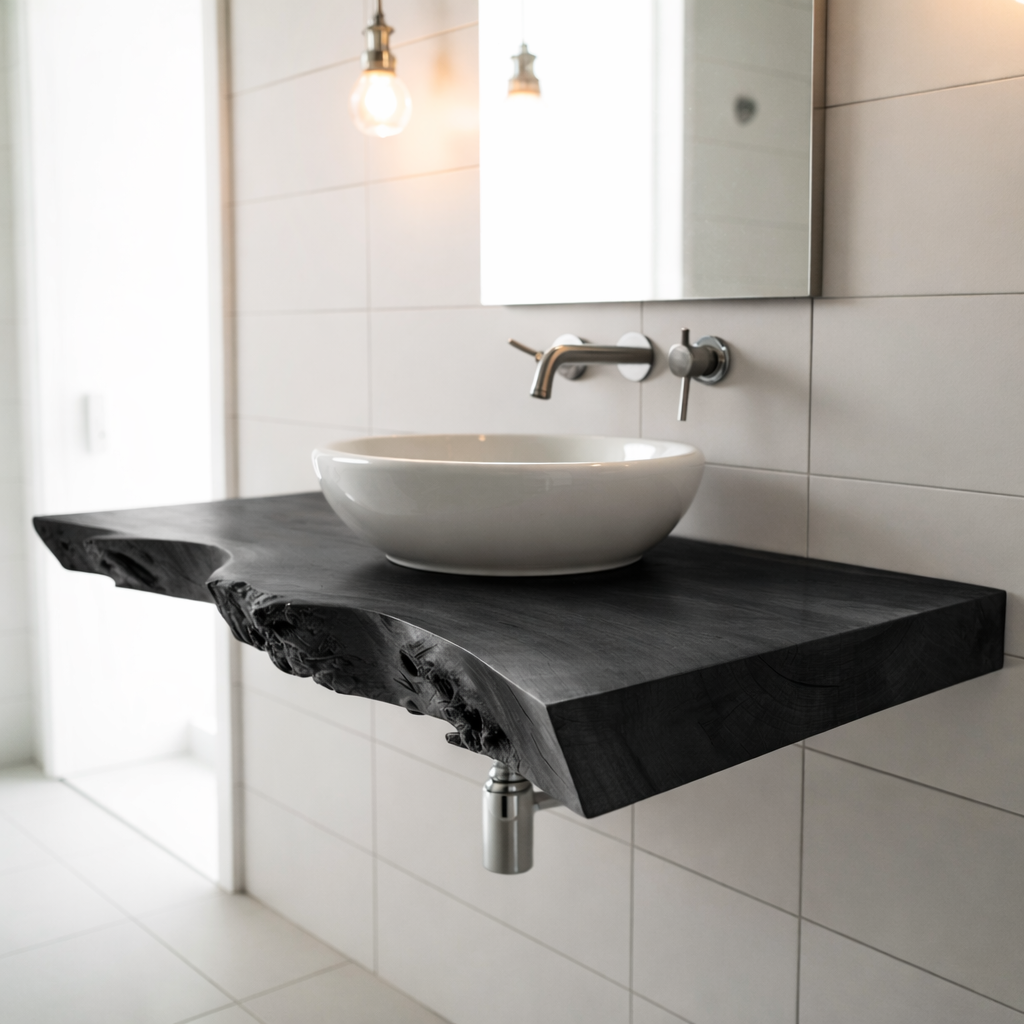 Live Edge Floating Bathroom Vanity Solid Wood Wall Mounted Vanity Top