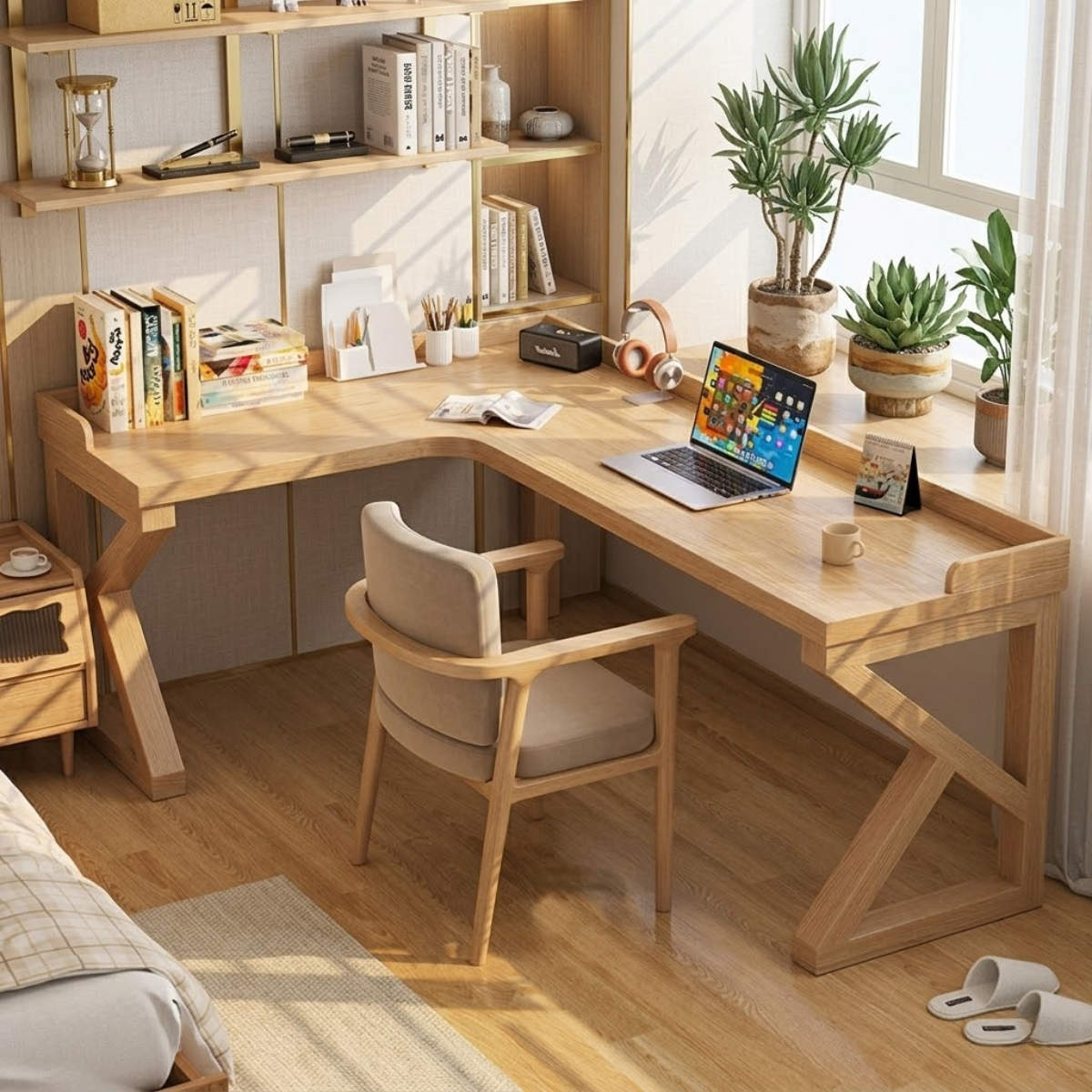 L-Shaped Work Desk with Storage, Modern Corner Desk for Home Office, Spacious Desk for Laptop