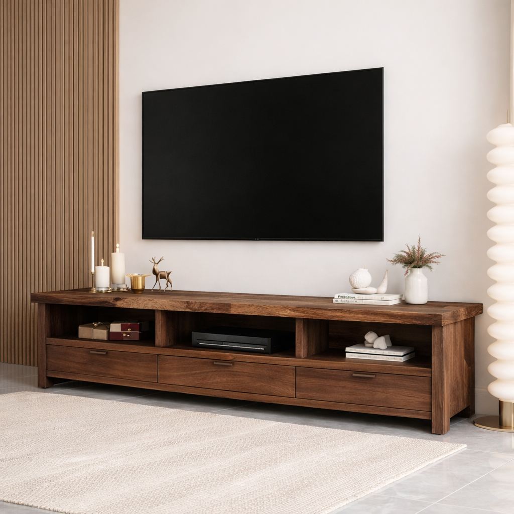 Mid Century Solid Wood TV Stand Long Media Console Storage Entertainment Cabinet