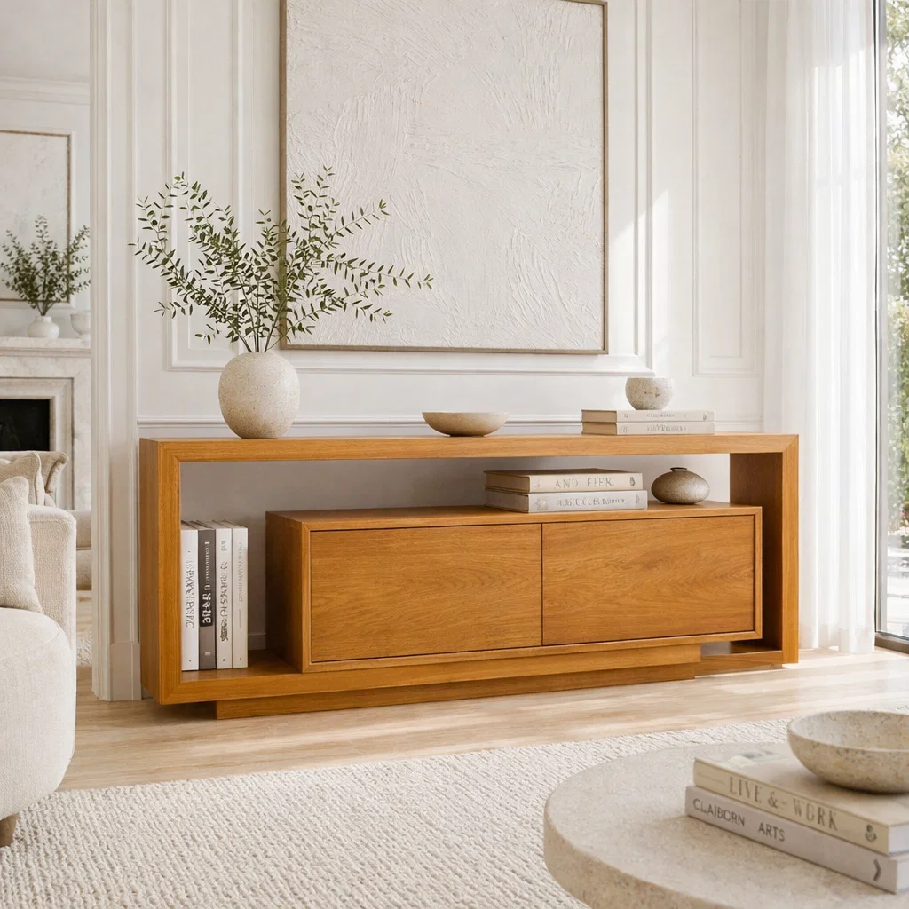 Solid Wood Console Sideboard – Modern Storage Cabinet with Clean Design