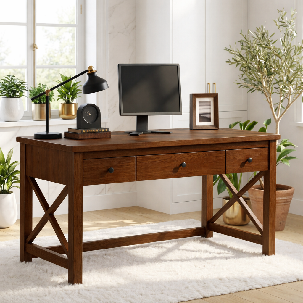 Modern Writing Desk with Drawers Home Office Work Table Minimal Computer Desk Design