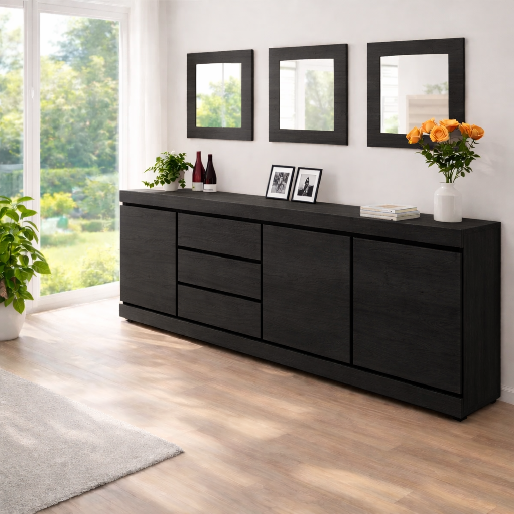 Modern Wide Sideboard Cabinet with Drawers and Doors